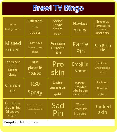 Brawl TV Bingo Cards Free Pdf Printable Game, Title: Brawl TV Bingo