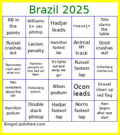Brazil 2025 Bingo Card