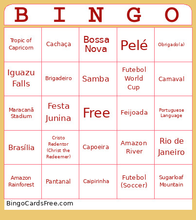 Brazil Bingo Card