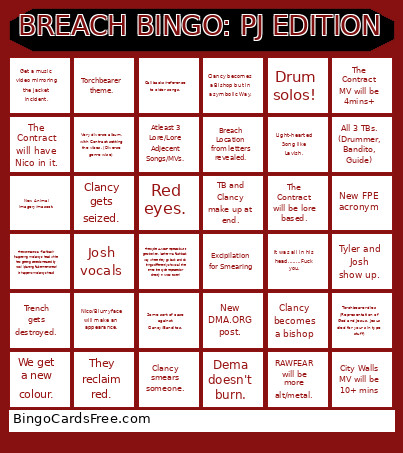 BREACH : PJ EDITION Bingo Card