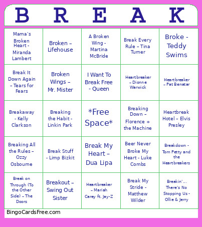 Break A Batch Bingo Card