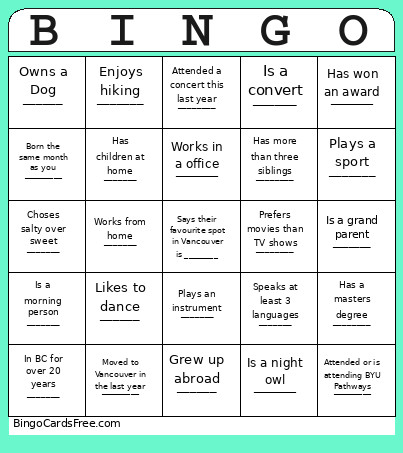 Break The Ice Bingo Card