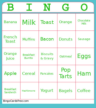 Breakfast Bingo Card