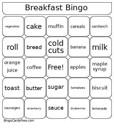 Breakfast Buffet Bingo Card