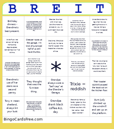BREITsprecher Family Reunion Bingo Card