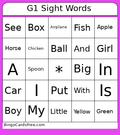 Brenden Sight Words Bingo Card