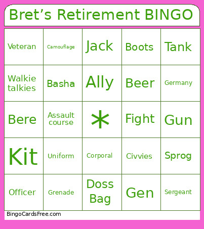Brett’s Retirement Bingo Card
