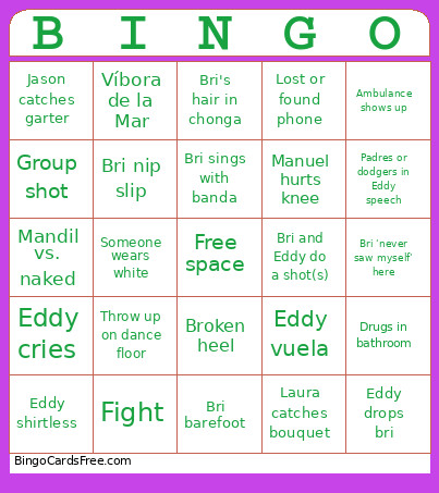 Bri And Eddy’s Wedding Bingo Card