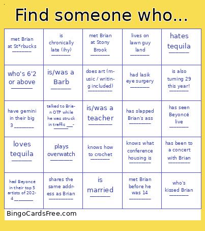 Brian's Birthday Bash Bingo
