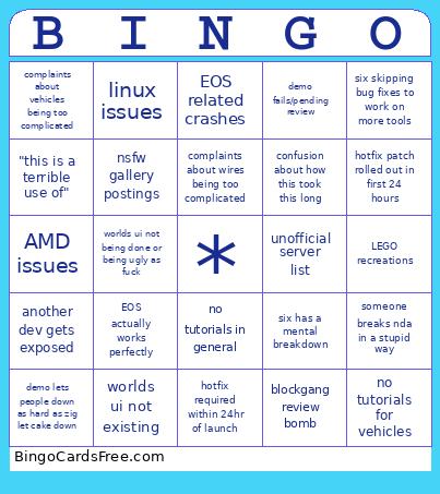 Brickadia Demo Bingo Card