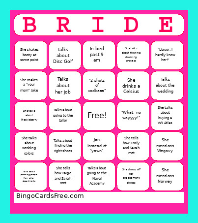 BRIDAL Bingo Card