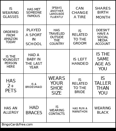 Bridal Bingo Card