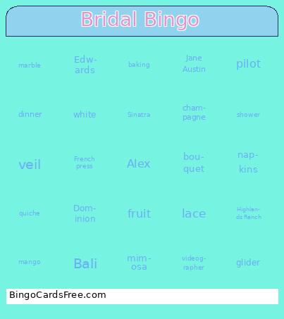 Bridal Bingo Cards Free Pdf Printable Game, Title: Bridal Bingo