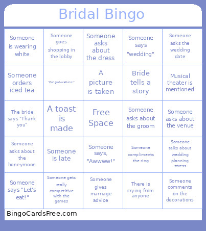 Bridal Bingo Card