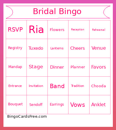 Bridal Bingo Card