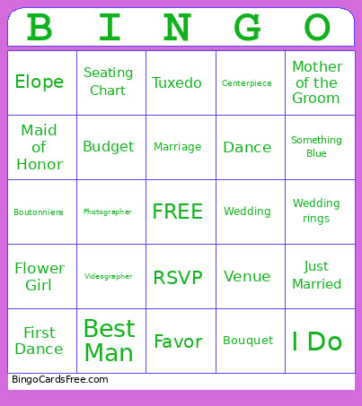 Bridal Bingo Card