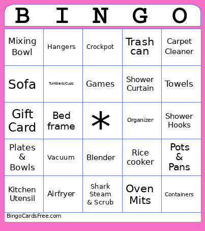 Bridal Bingo Card