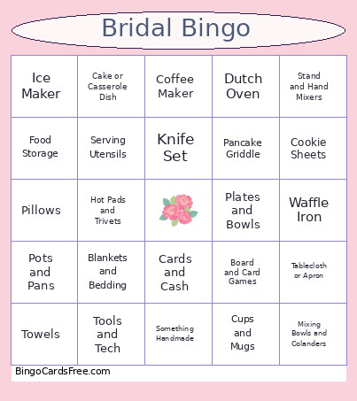 Bridal Bingo Card