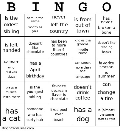 Bridal Bingo Card 2