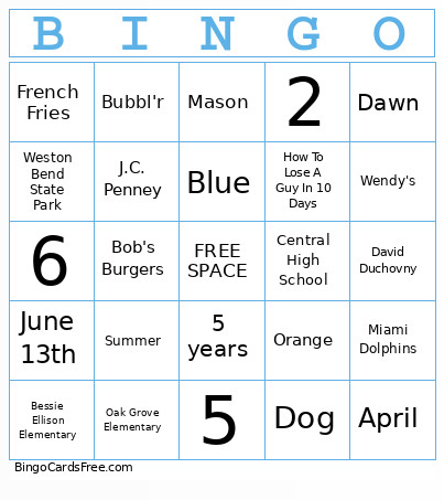 Bridal Bingo Card