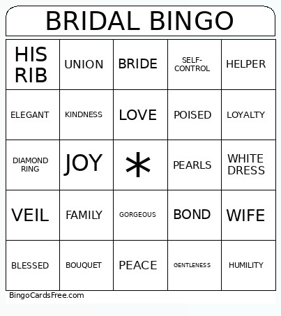 BRIDAL Bingo Card