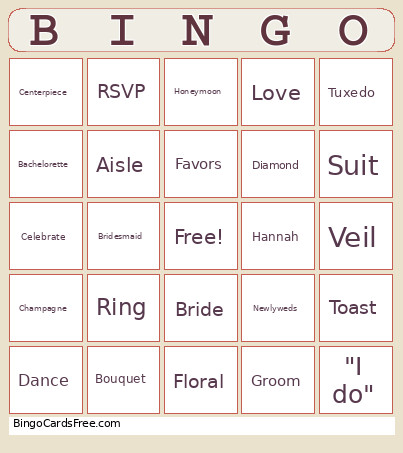 Bridal Bingo Card