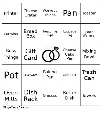 Bridal Bingo Card