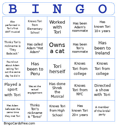 Bridal Bingo Card