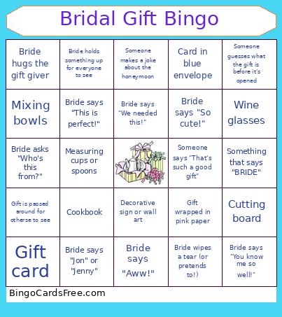 bridal gift bingo