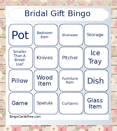 Bridal Gift Bingo Card