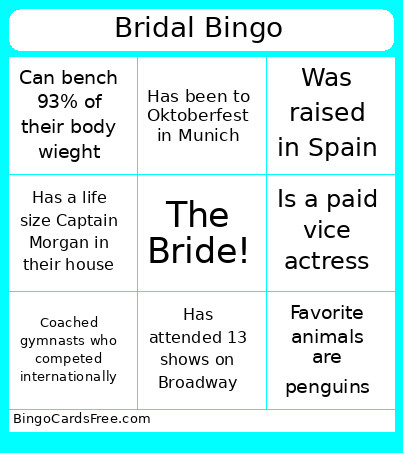 Bridal Shower Bingo Card