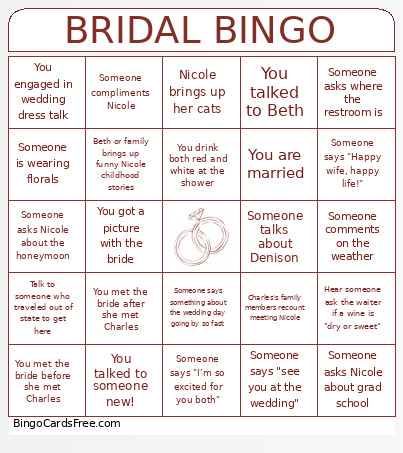 Bridal Shower Bingo Card