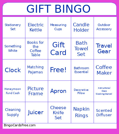 Bridal Shower Bingo Card