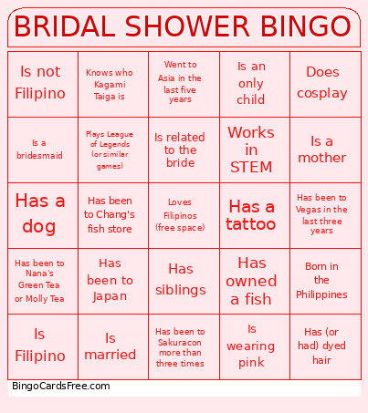 BRIDAL SHOWER Bingo Card