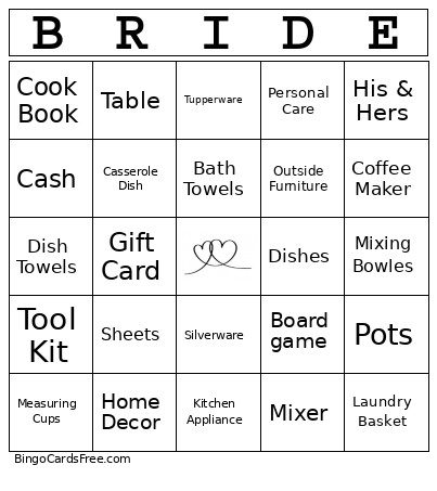 Bridal Shower Bingo Card
