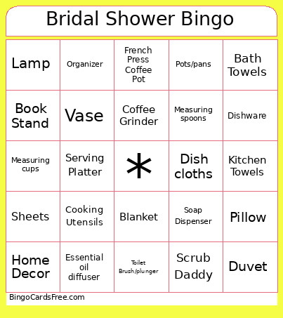 Bridal Shower Bingo Card