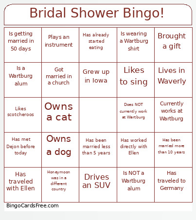 Bridal Shower ! Bingo Card