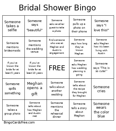 Bridal Shower Bingo Card