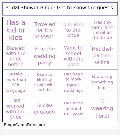 Bridal Shower Bingo — Get to know the guests!