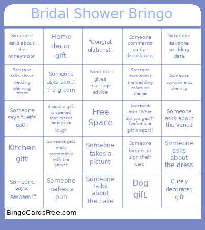 Bridal Shower Bringo Bingo Card