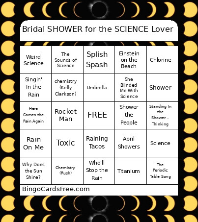 Bridal SHOWER For The SCIENCE Lover Bingo Card