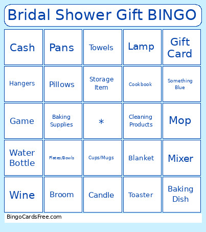 Bridal Shower Gift Bingo Card