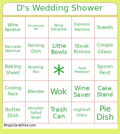 Bridal Shower Gifts Bingo Card