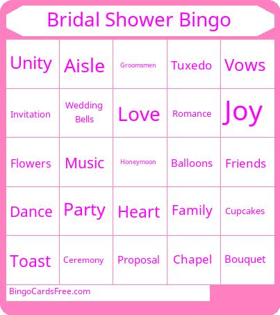 Bridal Shower Word Bingo Cards Free Pdf Printable Game, Title: Bridal Shower Bingo