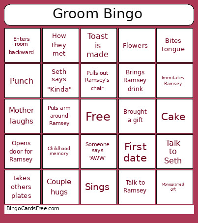 Bride 1 Bingo Card