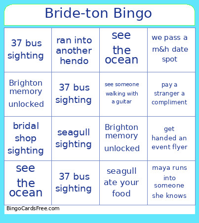 Bride-ton Bingo Card
