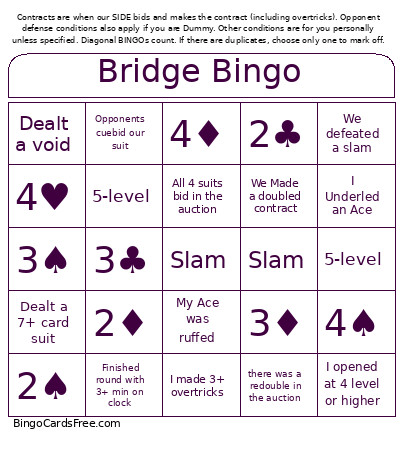 Bridge Bingo Card