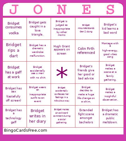 Bridge Jones Diary: About The Boy Bingo Card
