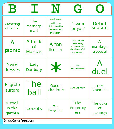 Bridgerton Bingo Card