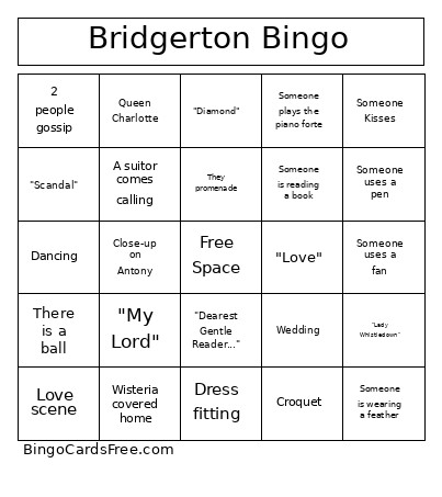 Bridgerton Bingo Card